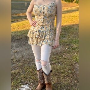 Floral Ruffle Yellow Top